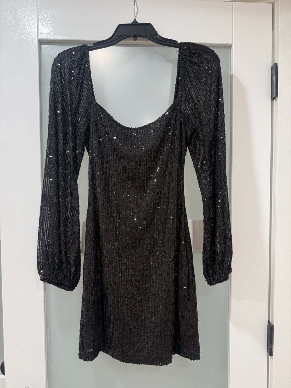 B. Darlin Black Sequin Long Sleeve Square Neck Mini Dress Size 3/4